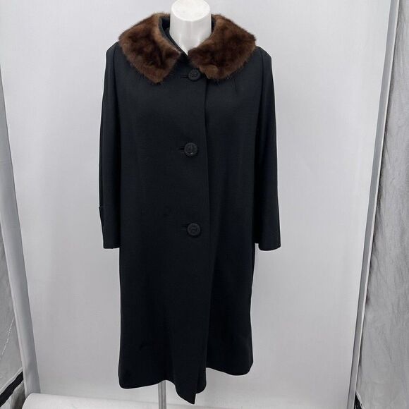 Union made Ilgwu vintage wool and fur coat womans large black - Picture 1 of 5